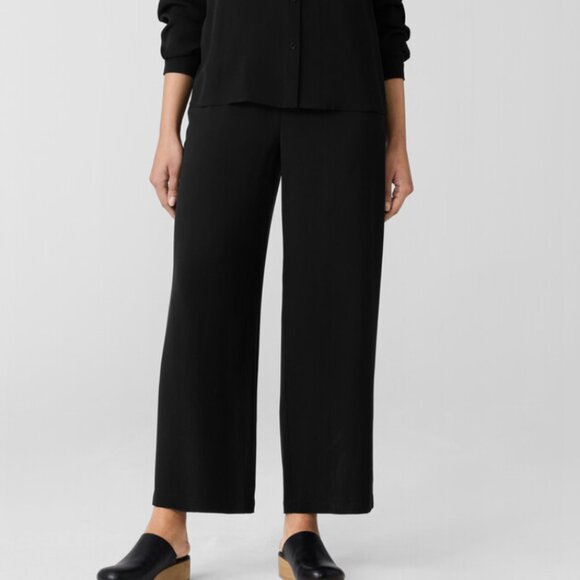 Eileen Fisher 100% Silk Black Front Zip Flowy Minimalist Pants Size M $245 - Picture 1 of 6